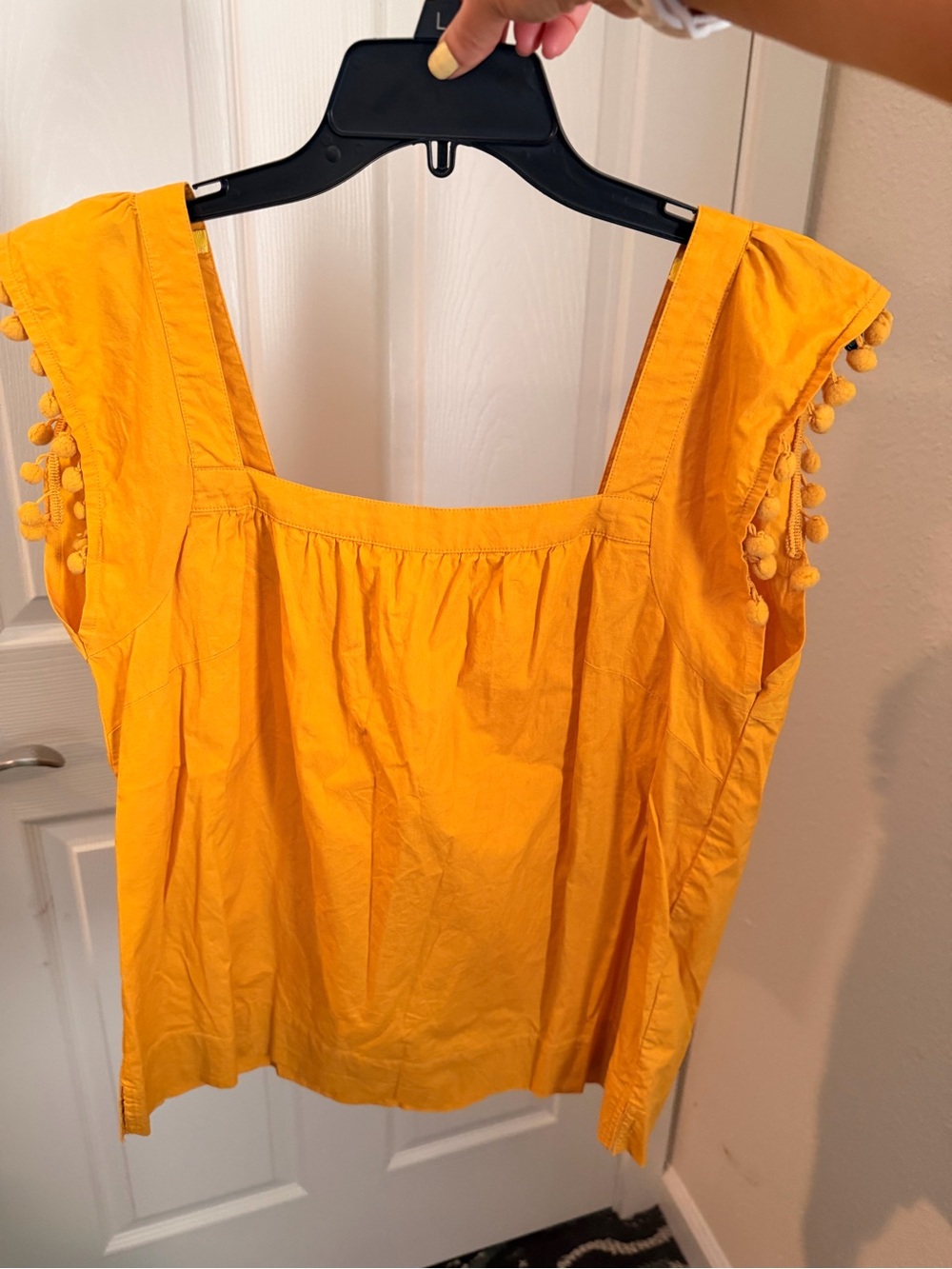 J. Crew Mustard‎ Yellow Pom-Pom Square Neck Tank  Size S #117